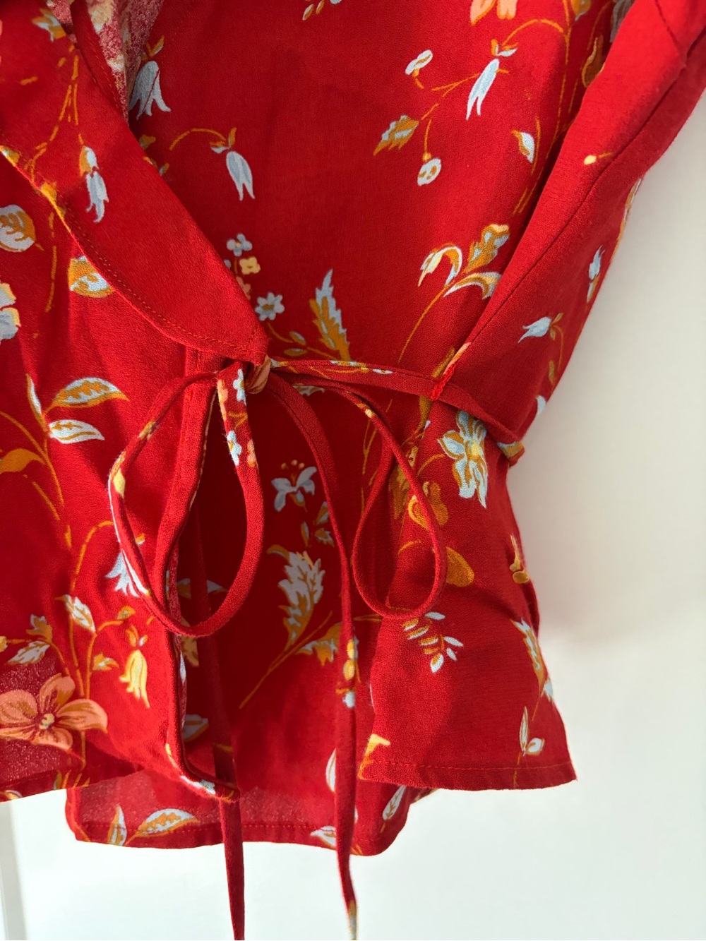 Reformation Red Floral Ruffle Wrap Top - Picture 11 of 11